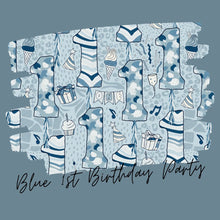 Load image into Gallery viewer, Blue 1st Birthday Party Dungarees